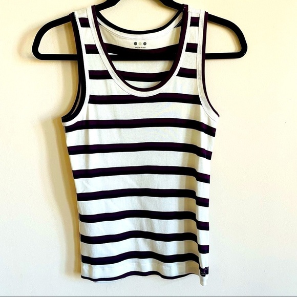 THREE DOTS Bloomingdale’s Striped Scoop Neck Tank Top Purple White Black NWOT - Picture 1 of 6